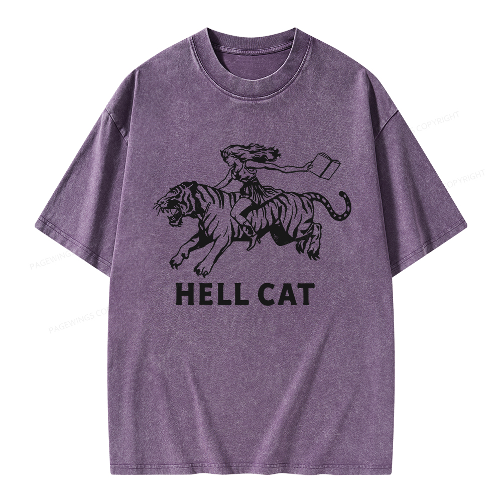 Pagewings Cowgirl Hell Cat  Unisex Washed T-shirt