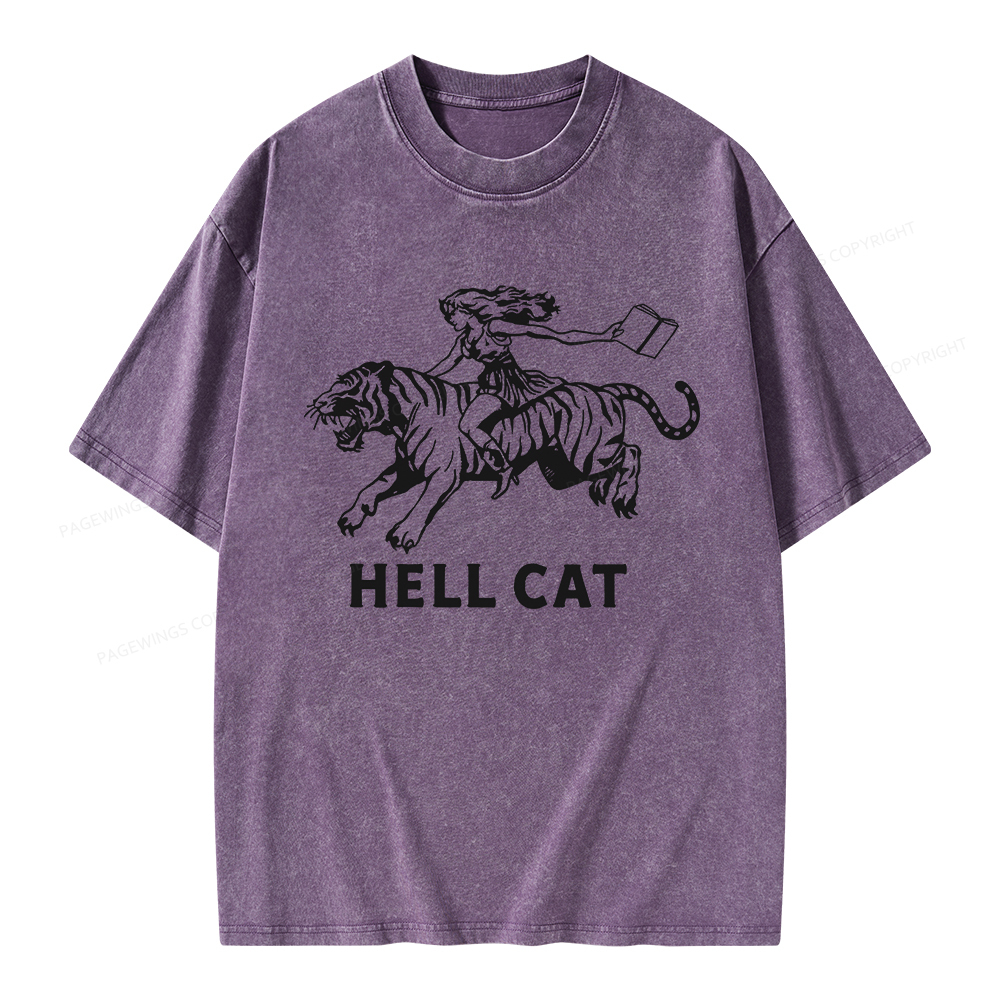 Pagewings Cowgirl Hell Cat  Unisex Washed T-shirt