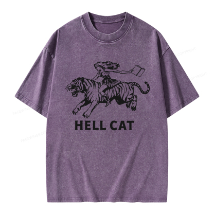 Pagewings Cowgirl Hell Cat  Unisex Washed T-shirt