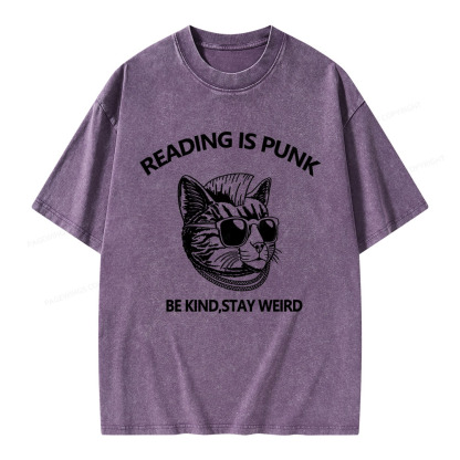 Pagewings Reading Is Punk Be Kind Stay Weird Unisex Washed T-shirt