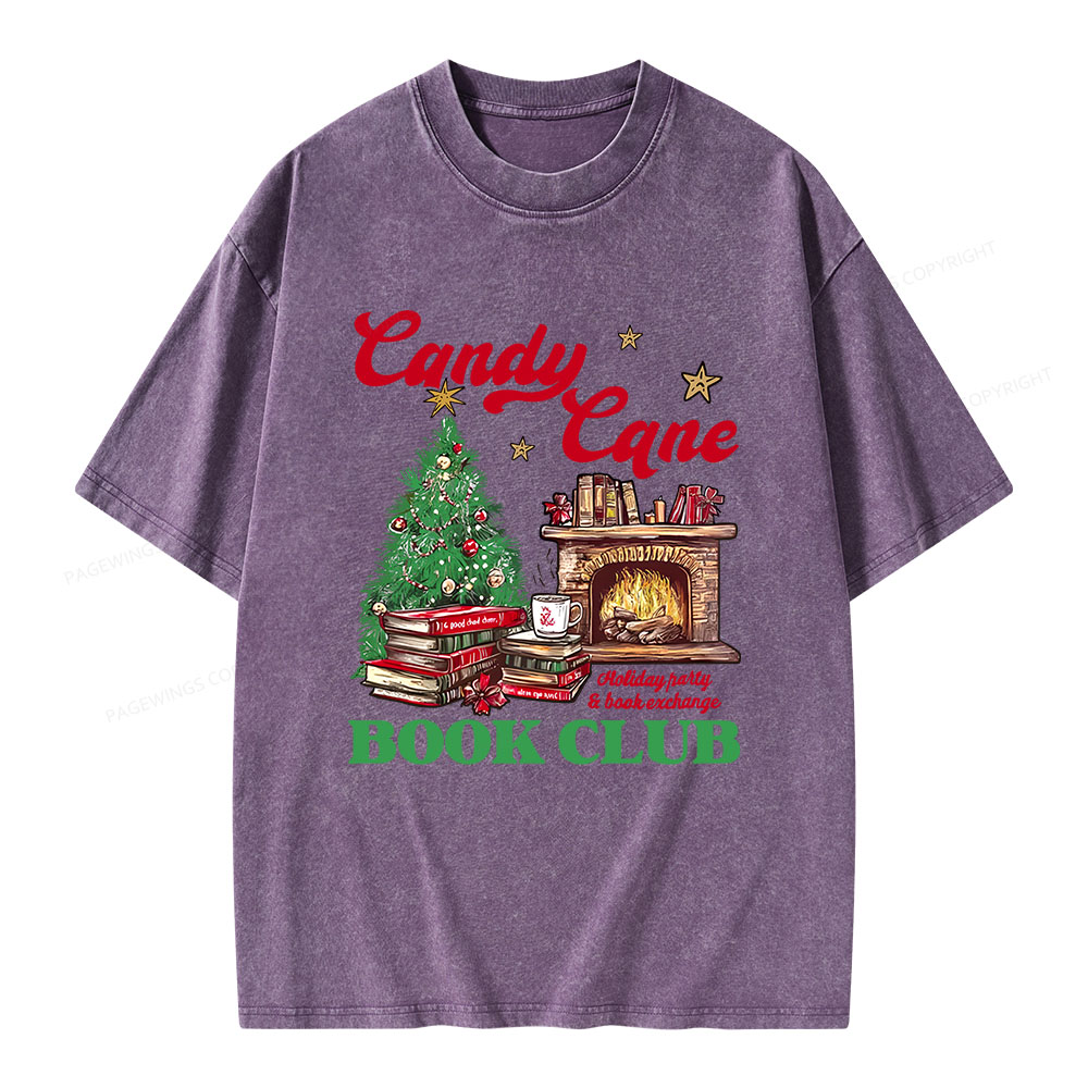 Pagewings Candy Cane Christmas Book Club Unisex Washed T-shirt