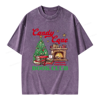 Pagewings Candy Cane Christmas Book Club Unisex Washed T-shirt