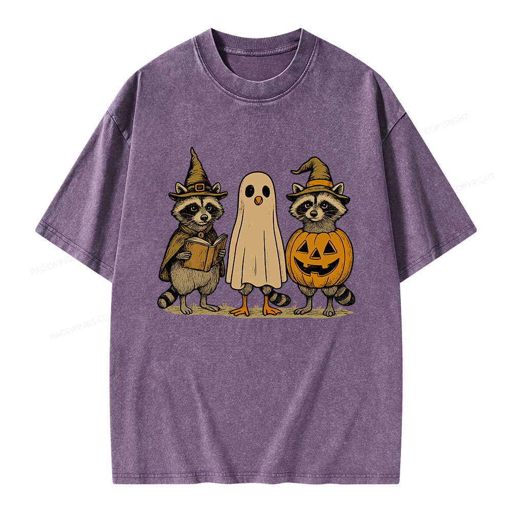 Pagewings Halloween Raccoon Unisex Washed T-shirt