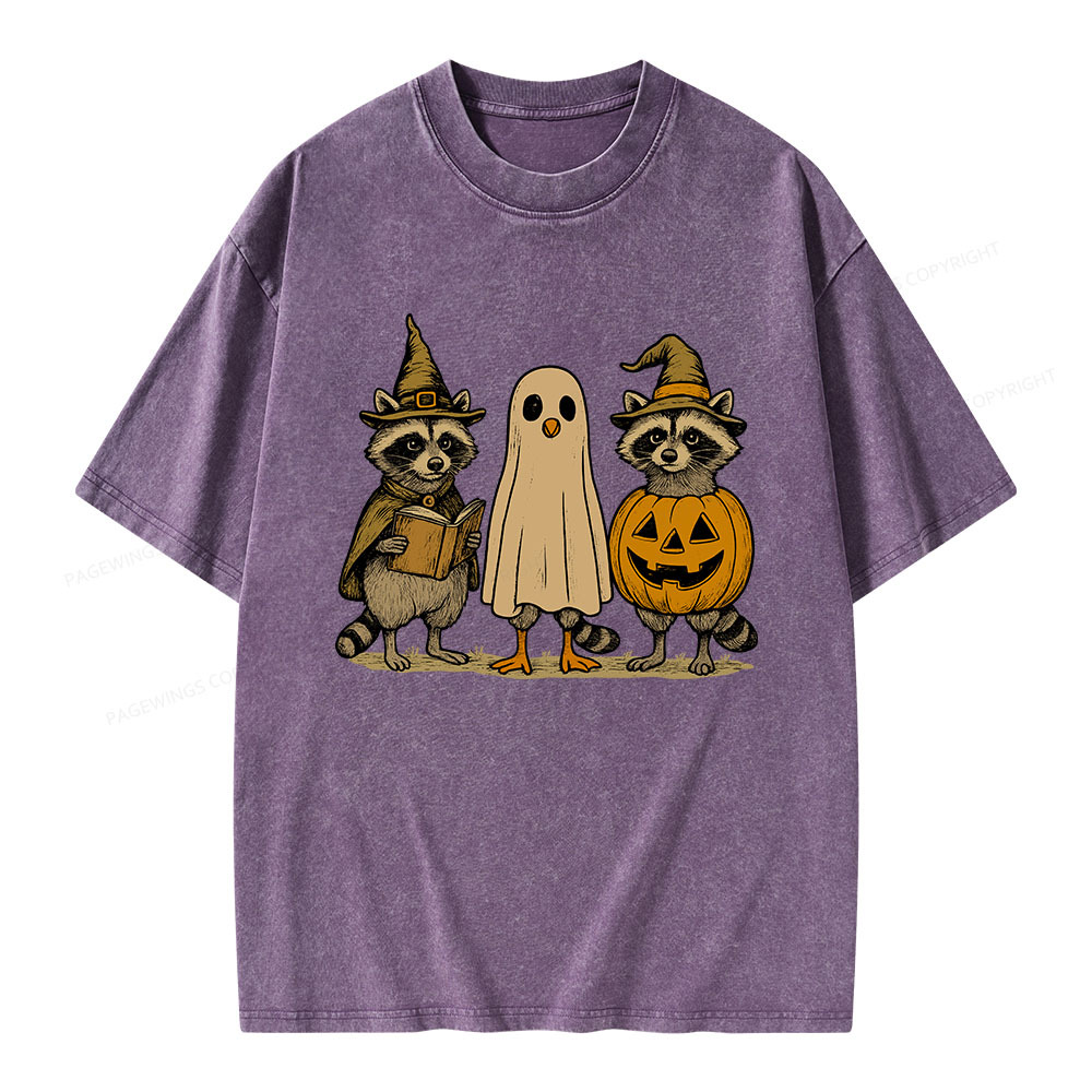 Pagewings Halloween Raccoon Unisex Washed T-shirt