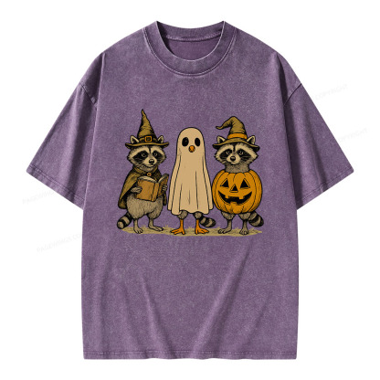 Pagewings Halloween Raccoon Unisex Washed T-shirt