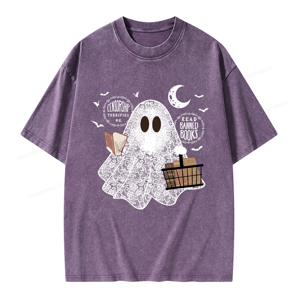 Pagewings Bookish Cute Lace Ghost Halloween Unisex Washed T-shirt