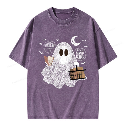 Pagewings Bookish Cute Lace Ghost Halloween Unisex Washed T-shirt