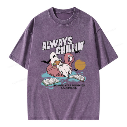 Pagewings Book Lover Summerween Always Chillin' Unisex Washed T-shirt