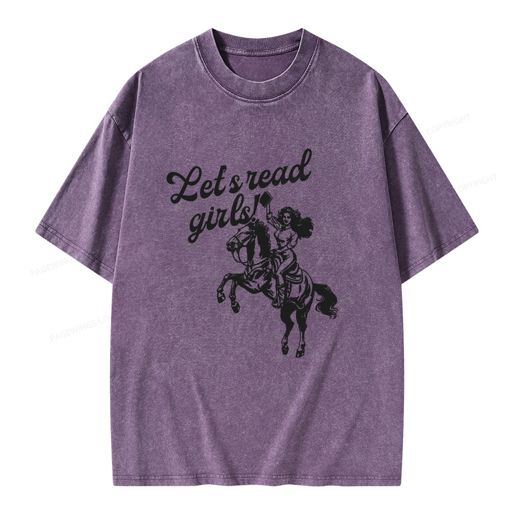 Pagewings Let's Read Girls Reading Unisex Washed T-shirt