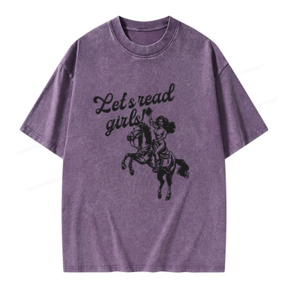 Pagewings Let's Read Girls Reading Unisex Washed T-shirt