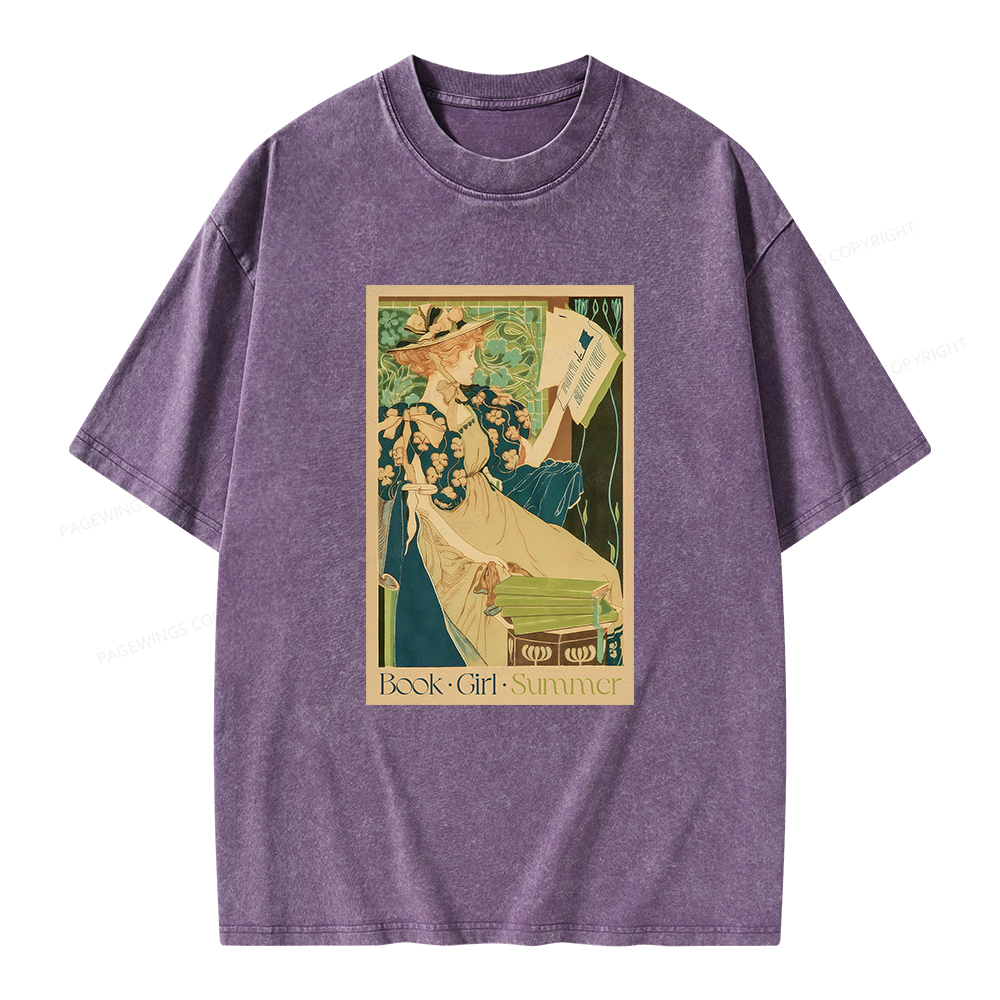 Pagewings Book Girl Summer Unisex Washed T-shirt