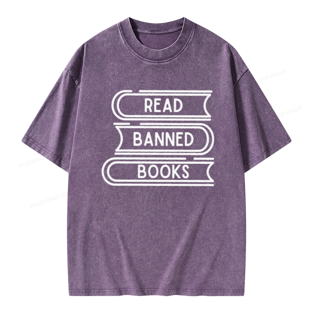 Pagewings Read Banned Books Stack Unisex Tee Unisex Washed T-shirt