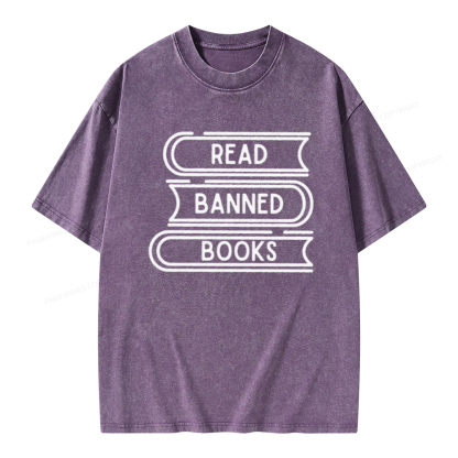 Pagewings Read Banned Books Stack Unisex Tee Unisex Washed T-shirt