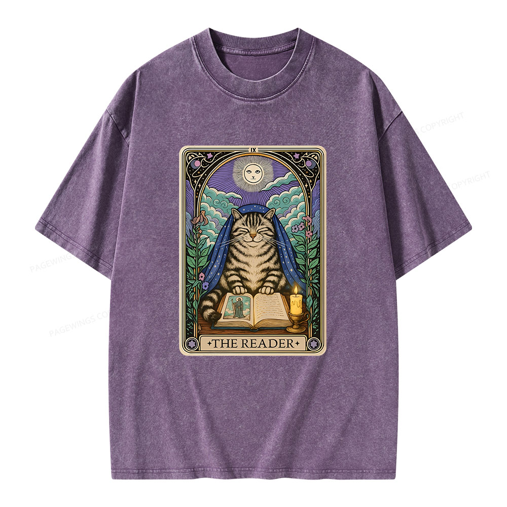 Pagewings The Reader Cat Tarot CardsUnisex Washed T-shirt