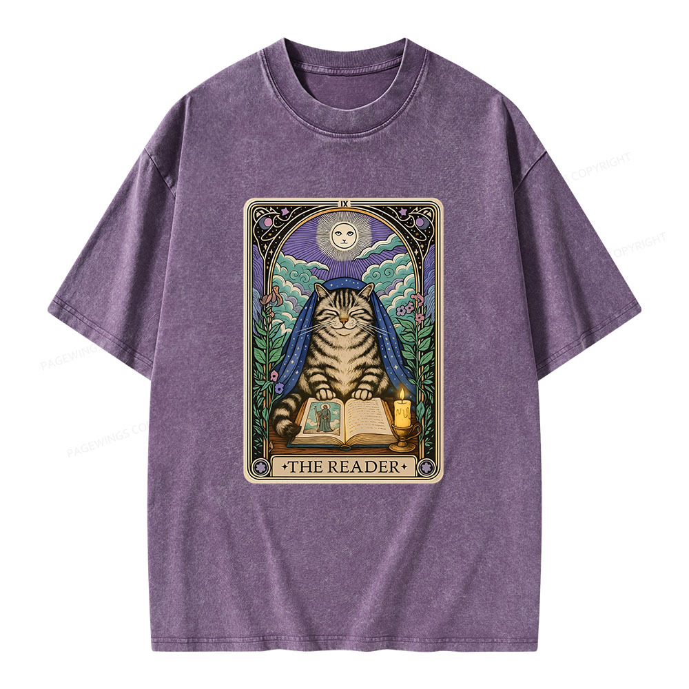 Pagewings The Reader Cat Tarot CardsUnisex Washed T-shirt