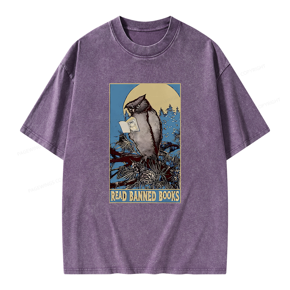 Pagewings Owl Read Banned Books Unisex Washed T-shirt