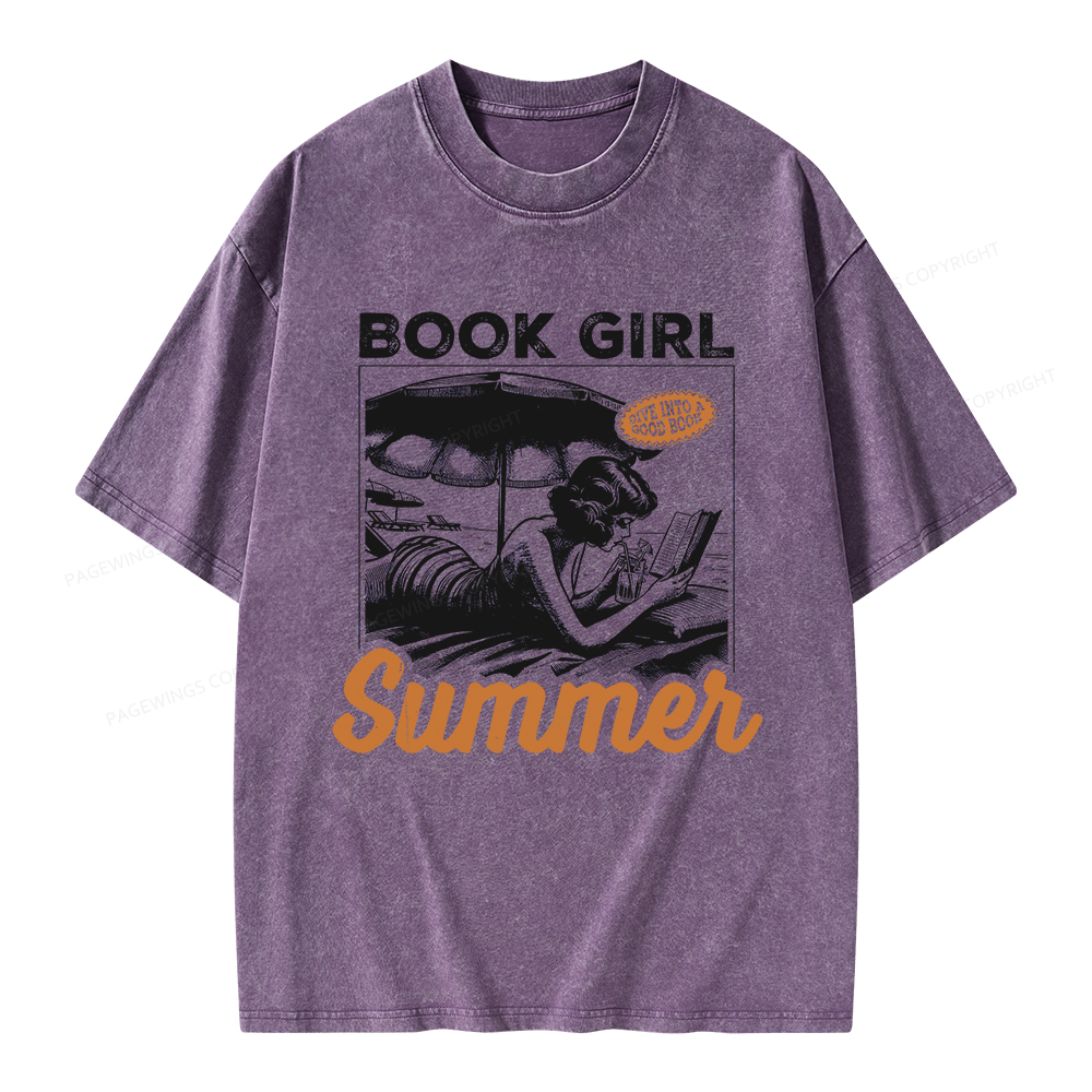 Pagewings Book Girl Summer Unisex Washed T-shirt