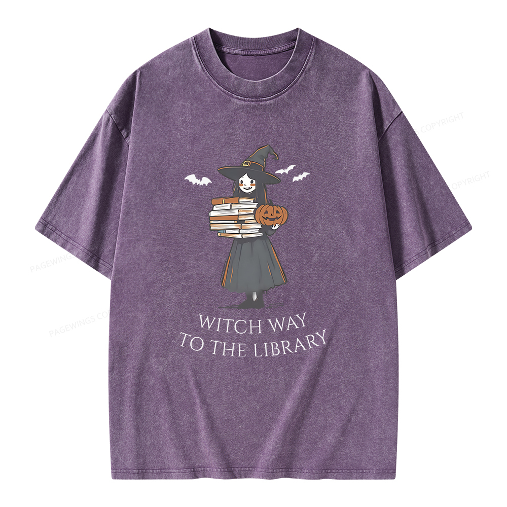 Pagewings Witch Way To The Library Halloween Unisex Washed T-shirt