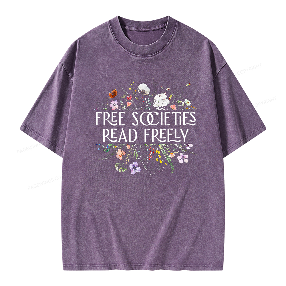 Pagewings Free Societies Read Freely Unisex Washed T-shirt