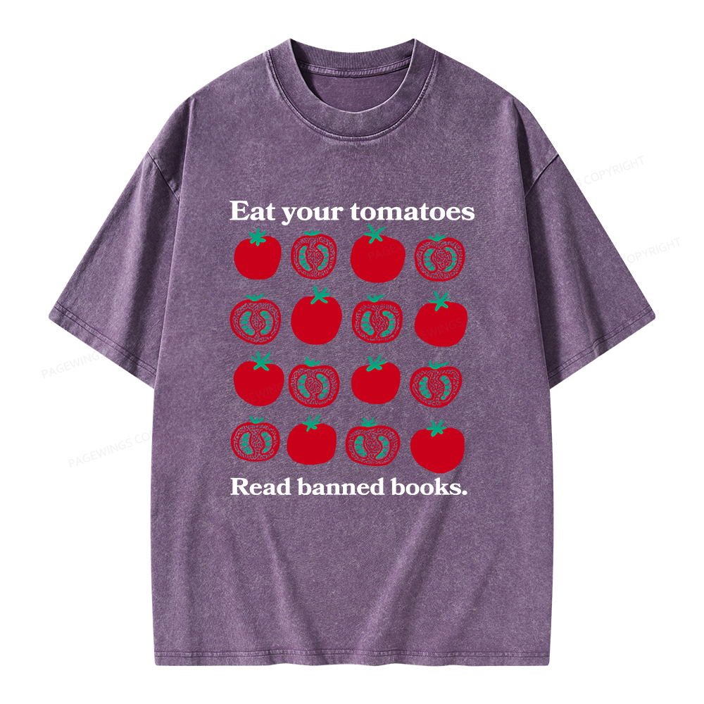Pagewings Eat Your Tomatoes Read Banned Books Unisex Washed T-shirt