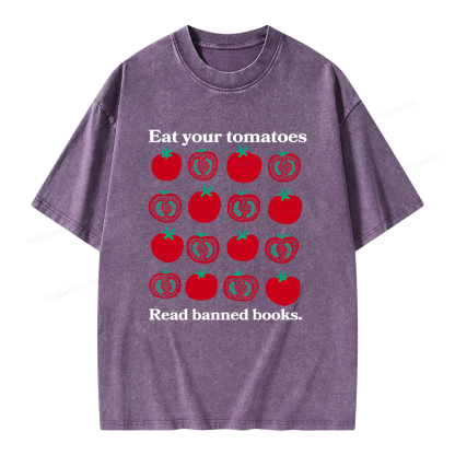 Pagewings Eat Your Tomatoes Read Banned Books Unisex Washed T-shirt