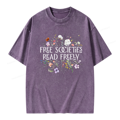 Pagewings Free Societies Read Freely Unisex Washed T-shirt