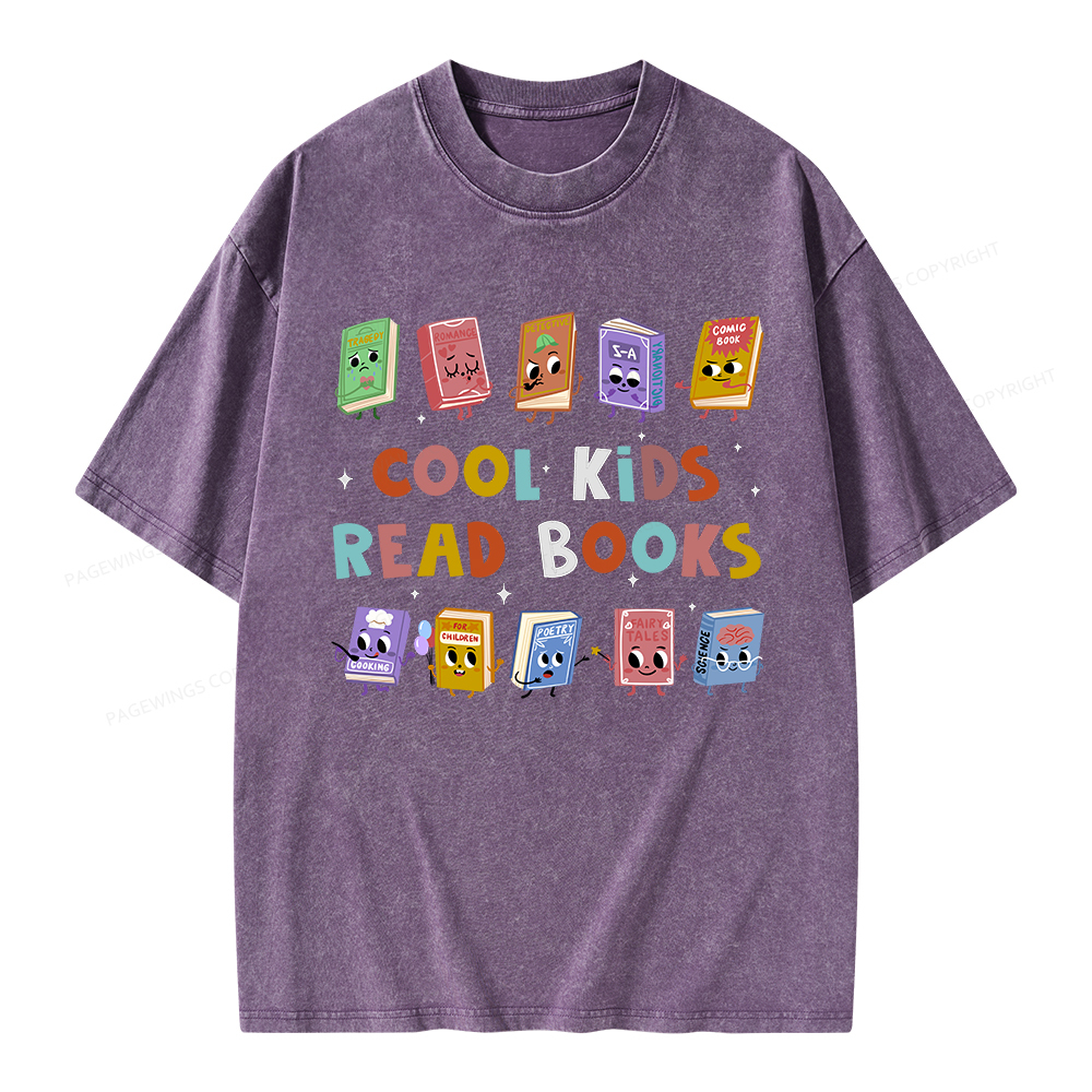 Pagewings Cool Kids Read Books Unisex Washed T-shirt