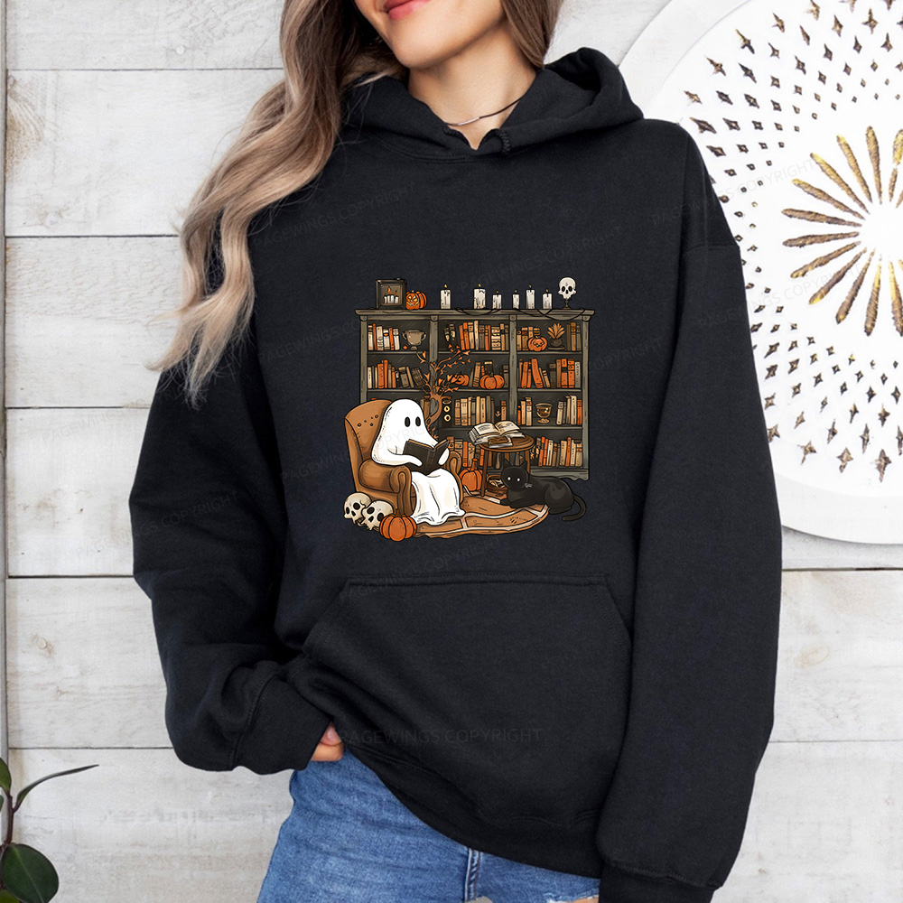 Pagewings Halloween Ghost Reading Books Unisex Classic Hoodie