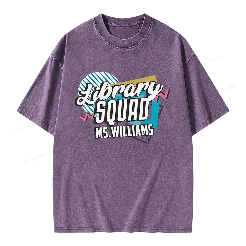 Pagewings Personalized Name Library Squad Unisex Washed T-shirt