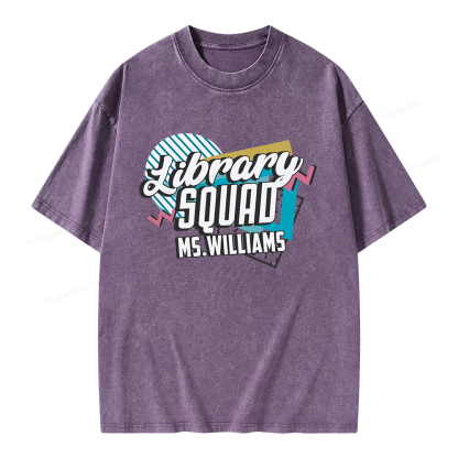 Pagewings Personalized Name Library Squad Unisex Washed T-shirt