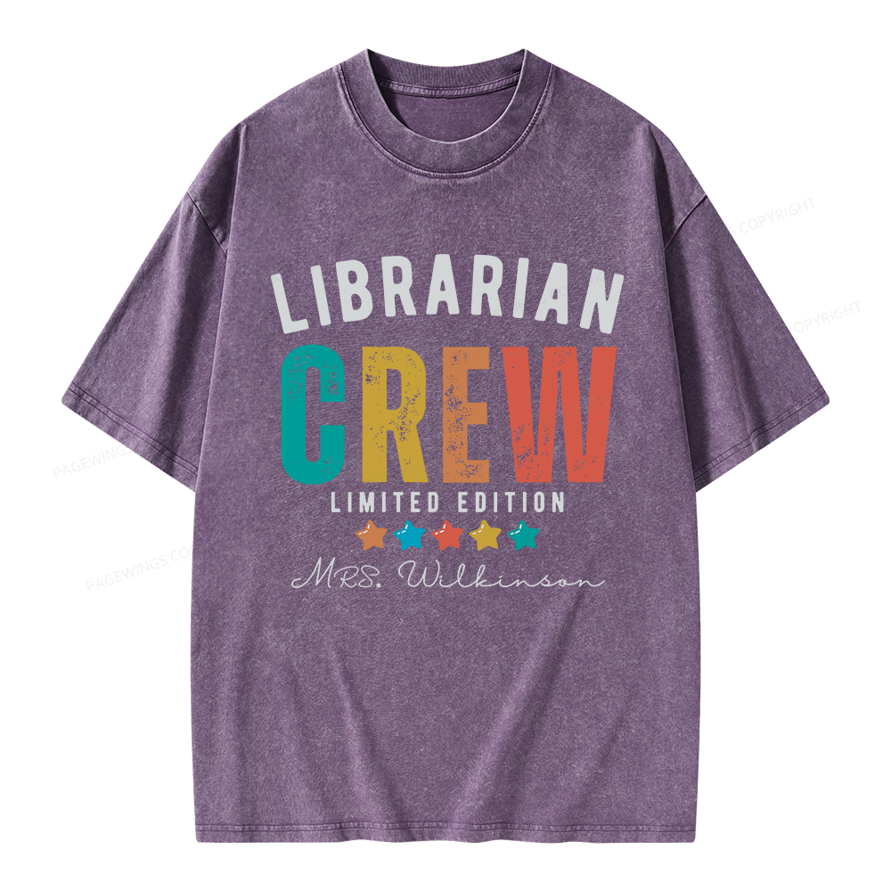 Pagewings Personalized Name Librarian Crew Limited Unisex Washed T-shirt