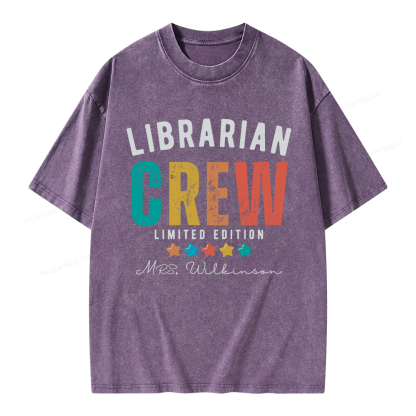 Pagewings Personalized Name Librarian Crew Limited Unisex Washed T-shirt