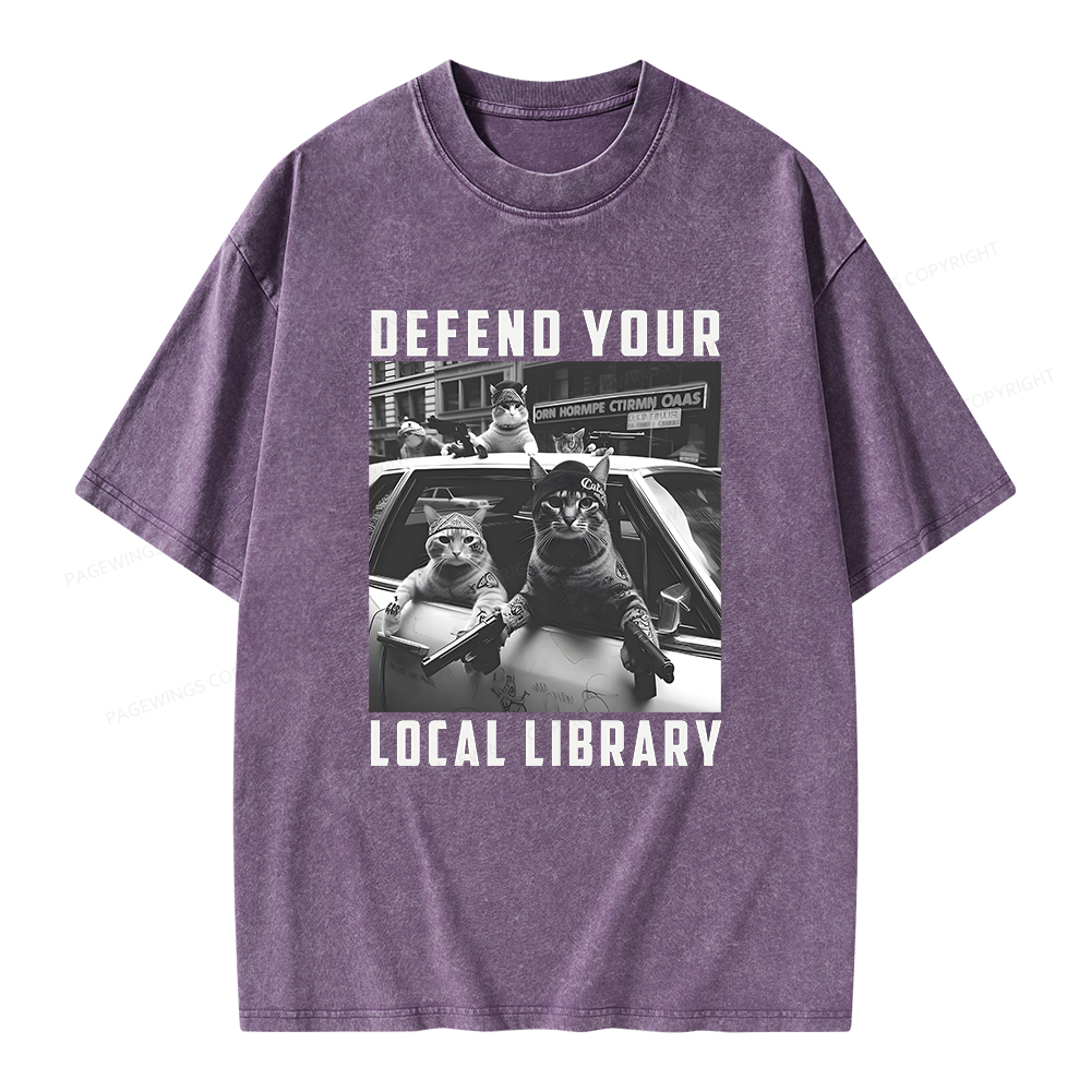 Pagewings Defend Your Local Library Unisex Washed T-shirt