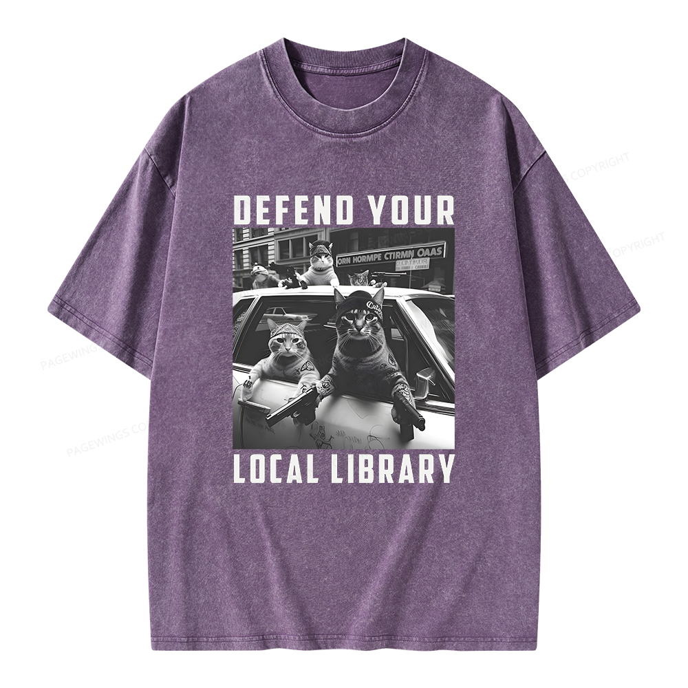 Pagewings Defend Your Local Library Unisex Washed T-shirt