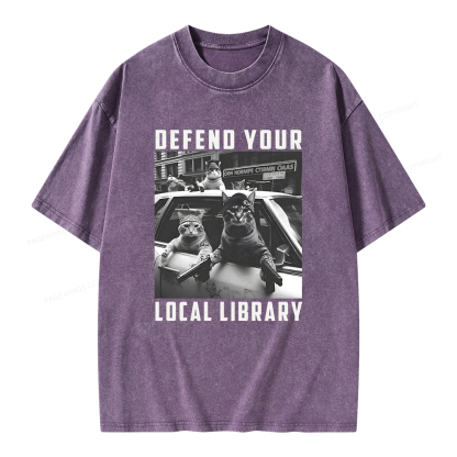 Pagewings Defend Your Local Library Unisex Washed T-shirt