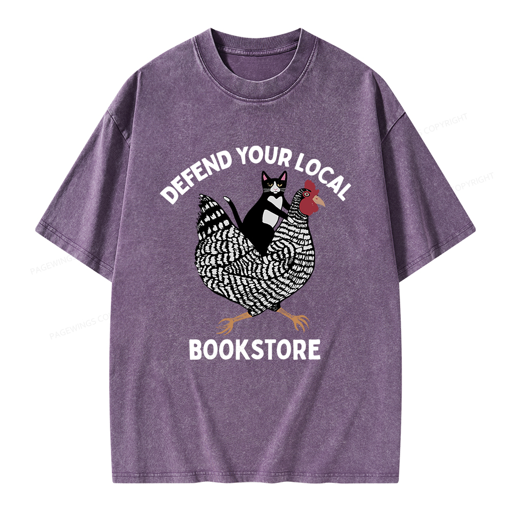 Pagewings Defend Your Local Bookstore Unisex Washed T-shirt