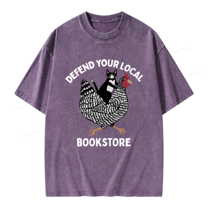 Pagewings Defend Your Local Bookstore Unisex Washed T-shirt