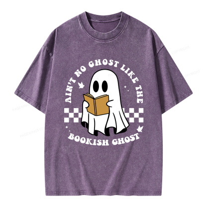 Pagewings Ain't No Ghost Like The Bookish Ghost Unisex Washed T-shirt