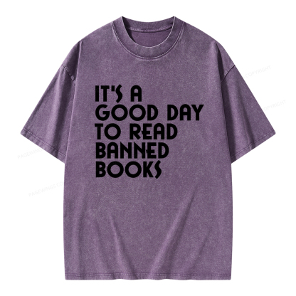 Pagewings It's A Good Day To Read Banned Books Unisex Washed T-shirt