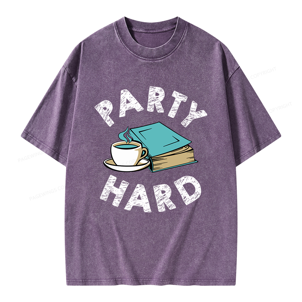 Pagewings Party Hard Bookish Unisex Washed T-shirt