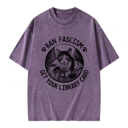 Pagewings Ban Fascism Get Your Library Card Unisex Washed T-shirt