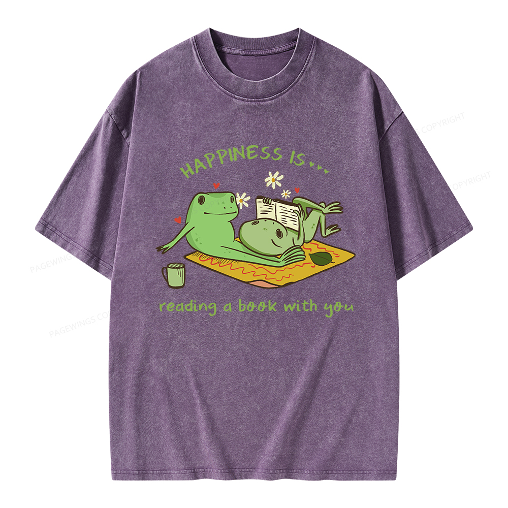 Pagewings Happiness Is Reading A Book With You Unisex Washed T-shirt