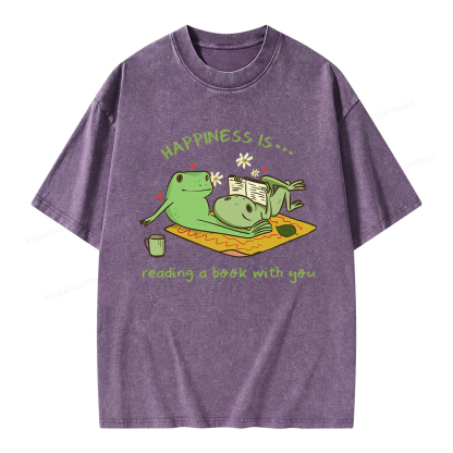 Pagewings Happiness Is Reading A Book With You Unisex Washed T-shirt