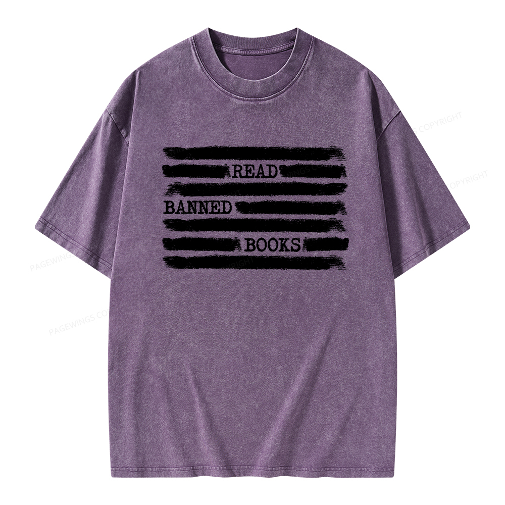 Pagewings Read Banned Books Bookworm Librarian Unisex Washed T-shirt