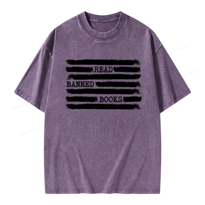 Pagewings Read Banned Books Bookworm Librarian Unisex Washed T-shirt