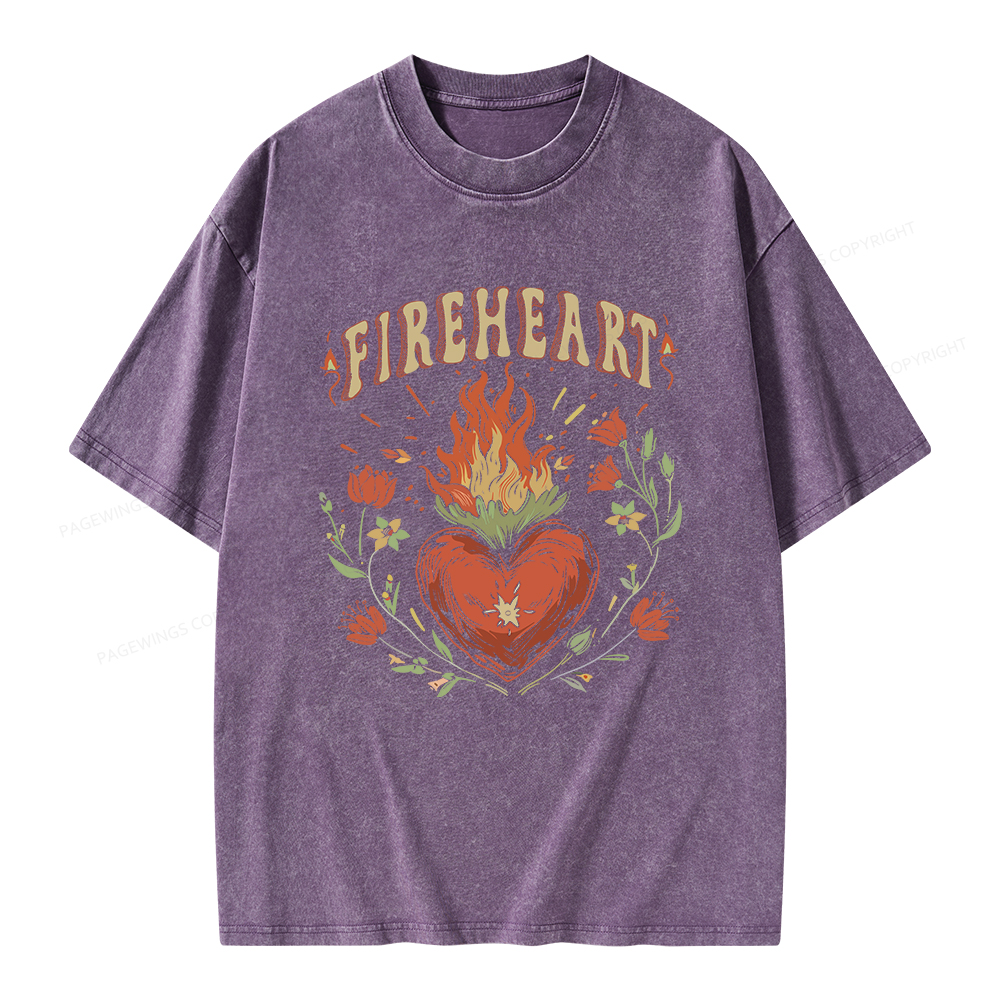 Pagewings Vintage Fire-heart Shirt Unisex Washed T-shirt
