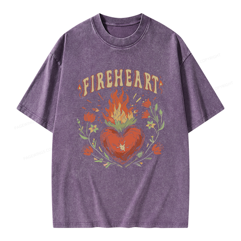 Pagewings Vintage Fire-heart Shirt Unisex Washed T-shirt