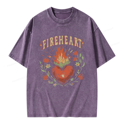 Pagewings Vintage Fire-heart Shirt Unisex Washed T-shirt
