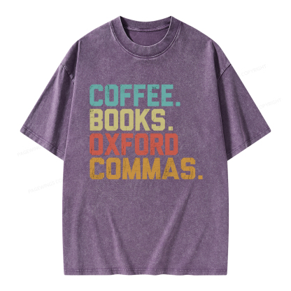 Pagewings Coffee Books Oxford Commas Unisex Washed T-shirt