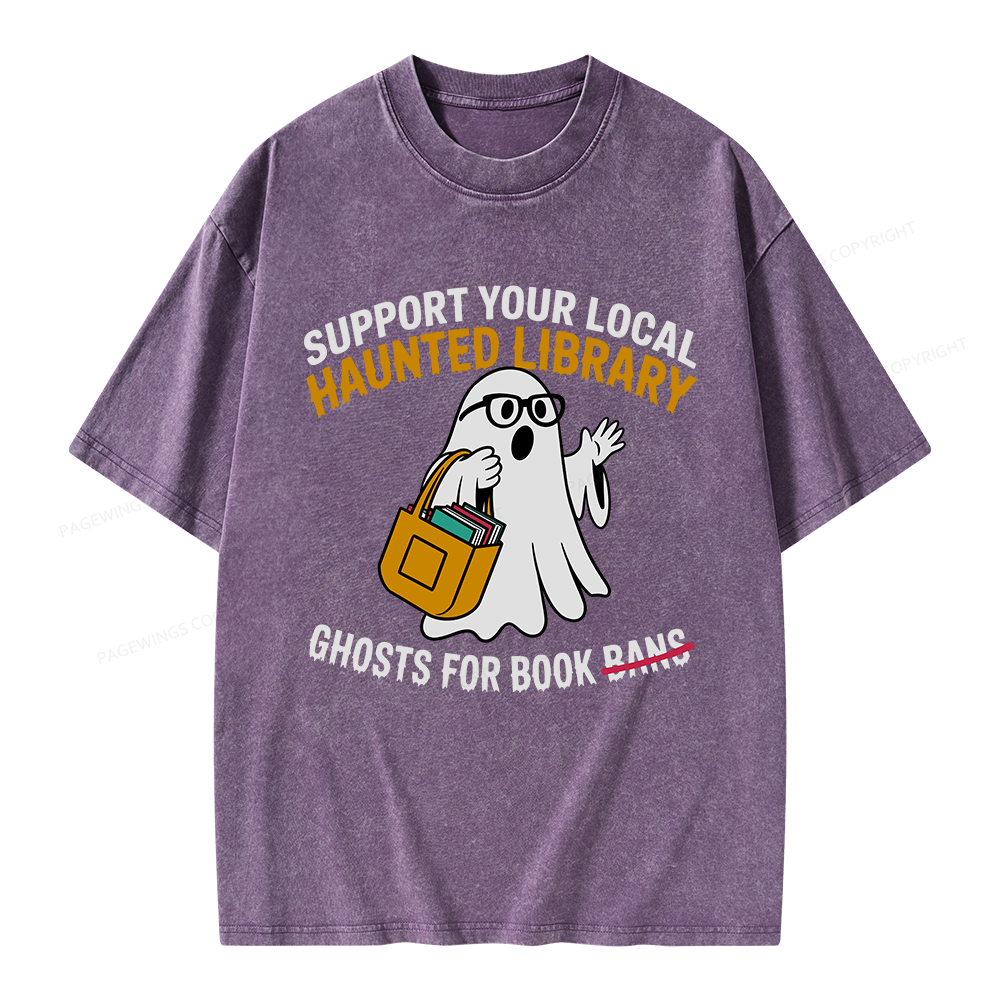 Pagewings Ghosts For Book Bans Unisex Washed T-shirt